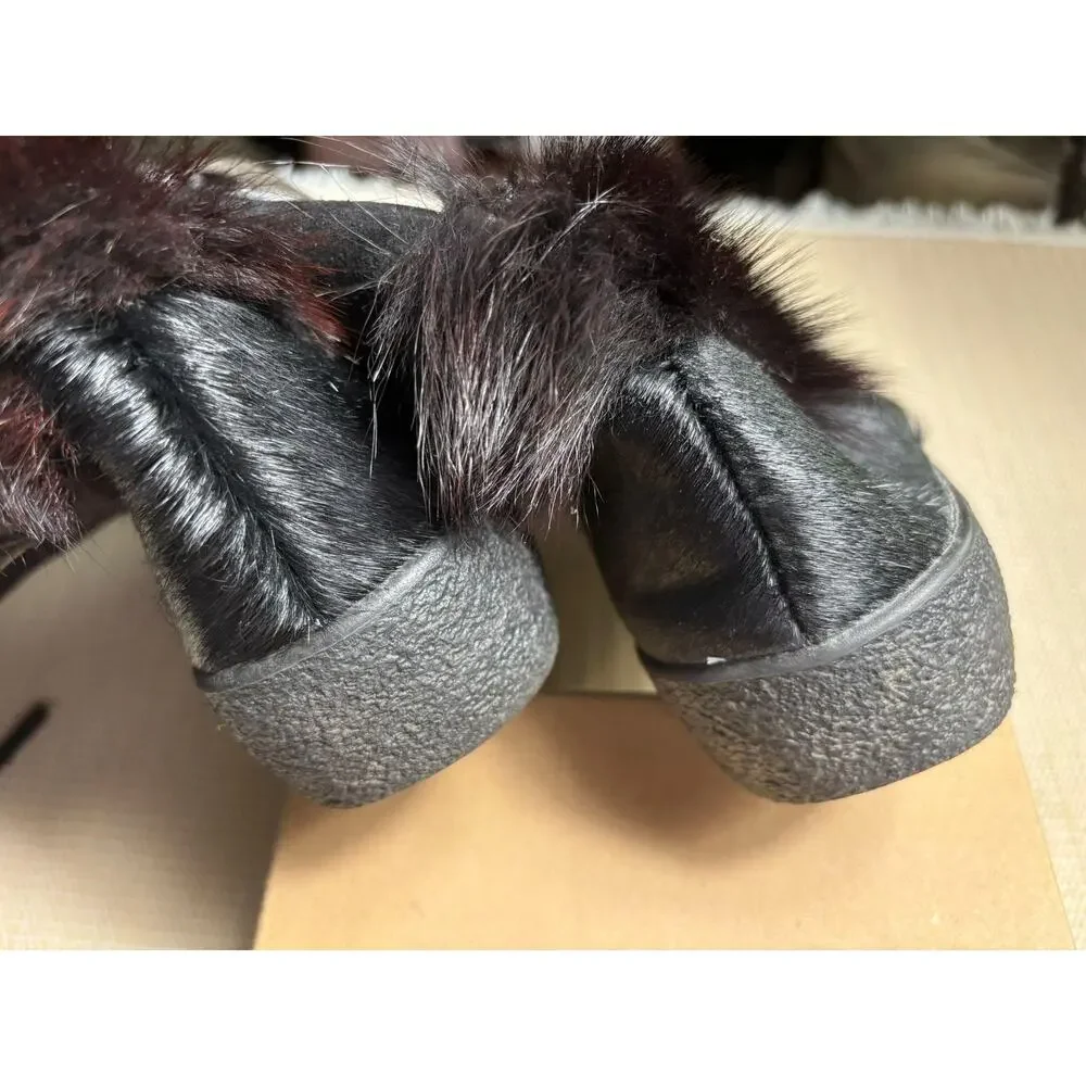 Oscar Sport Alessia Boots Womens 9.5 Black Fur Mid Calf Snow Wedge Winter Italy